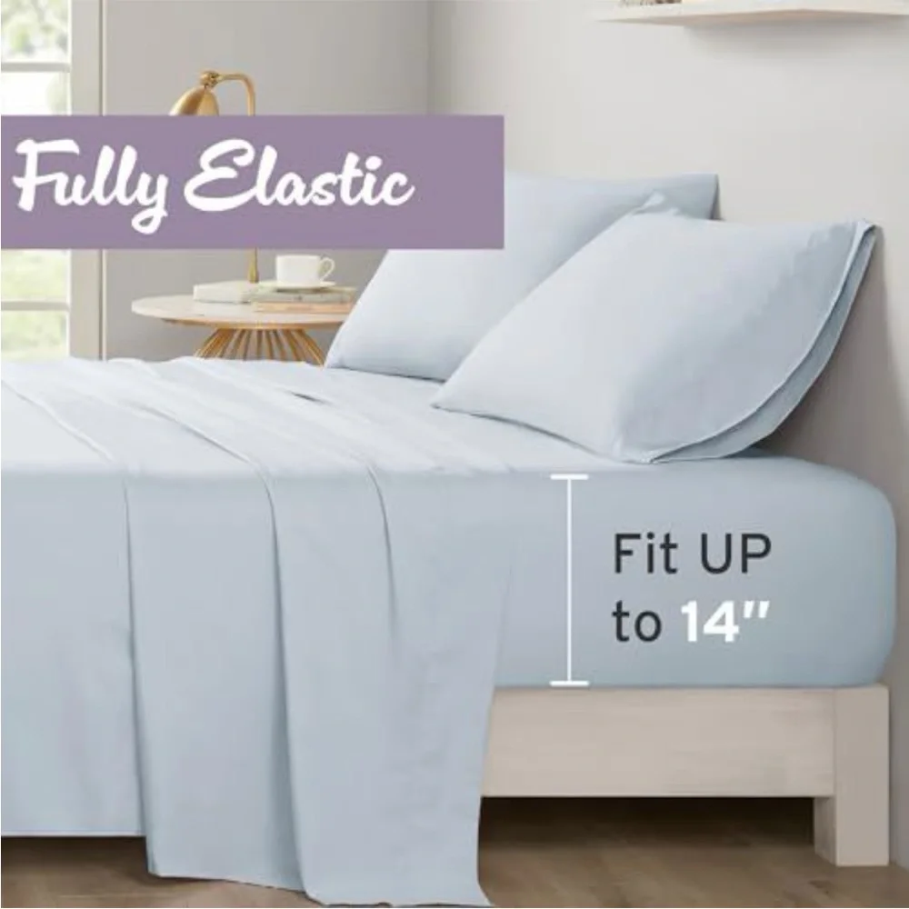 Light Blue Microfiber Bed Sheets 4 piece